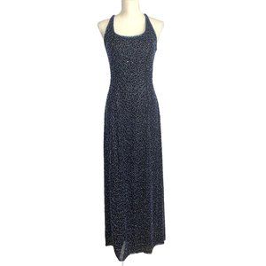 Vintage 90s Silk Beaded Formal Criss Cross Back Full Length Dress Medium